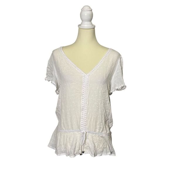NWT Adrienne Vittadini Semi Sheer White Flutter Sleeve Peasant Top Womens Size M - Picture 1 of 14